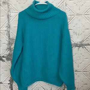 Electric blue adorable cozy knit mock neck sweater